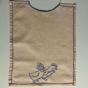 Vintage Embroidered Baby Bib with Blue Duck Design